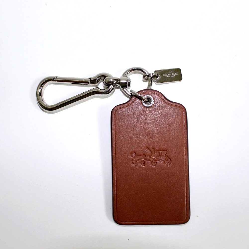 Coach Horse and Carriage Saddle Leather Key Fob Bag Charm Brown & Silver Tone